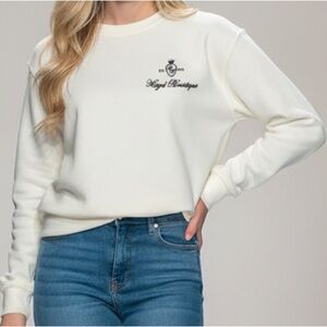 Hazel Boutique White Good Things Take Time Oversize Crewneck Boho Preppy Chic M